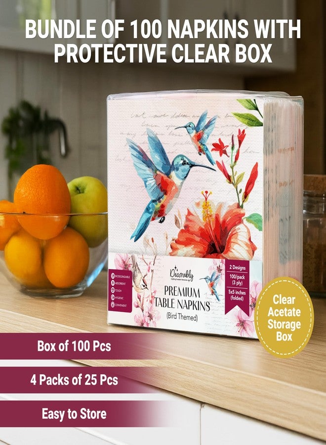 Decorably 100 Pack 3-Ply Disposable Bird Paper Napkins - 5x5in Folded Square 2 Designs for Beverage, Appetizers, Dinner, Tea Party, Garden Party, Bridal and Baby Shower, Birthday, Wedding - Image 5